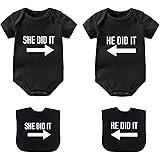 YSCULBUTOL Baby Twins Bodysuit Set He/She Did It Cotton Twins Outfit Infant Bodysuit with Bibs