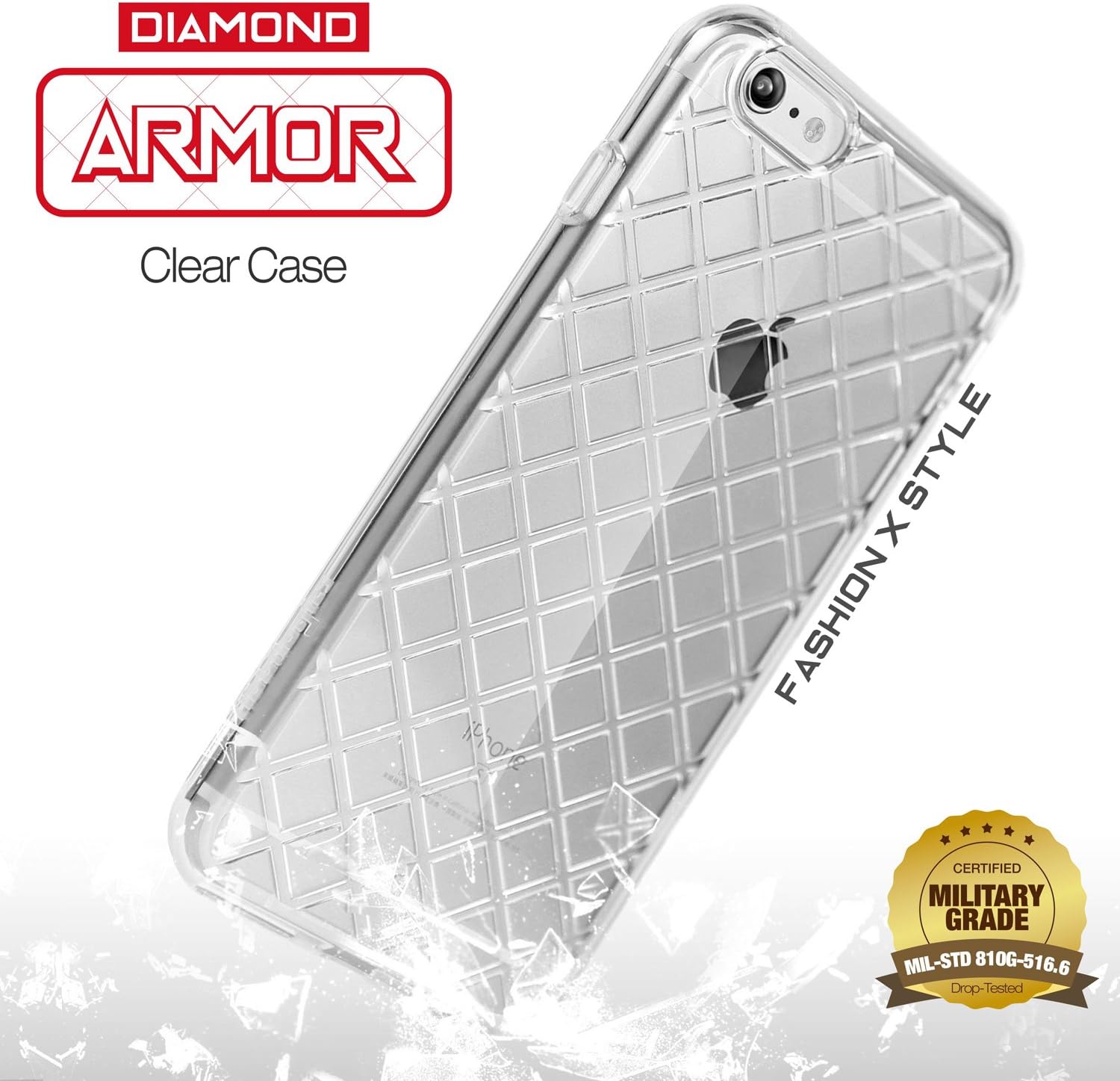 iPhone 6S Protective Case, Mobilogics Diamond Armor Clear Case with Bayer Military Grade Shock-Absorbing TPU Rubber Gel