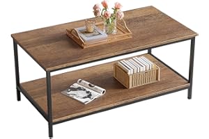 SAYGOER Coffee Table with Storage 2-Tier Industrial Center Table for Living Room, Rectangle Wood Table for Small Spaces Apartment Home Office, Walnut