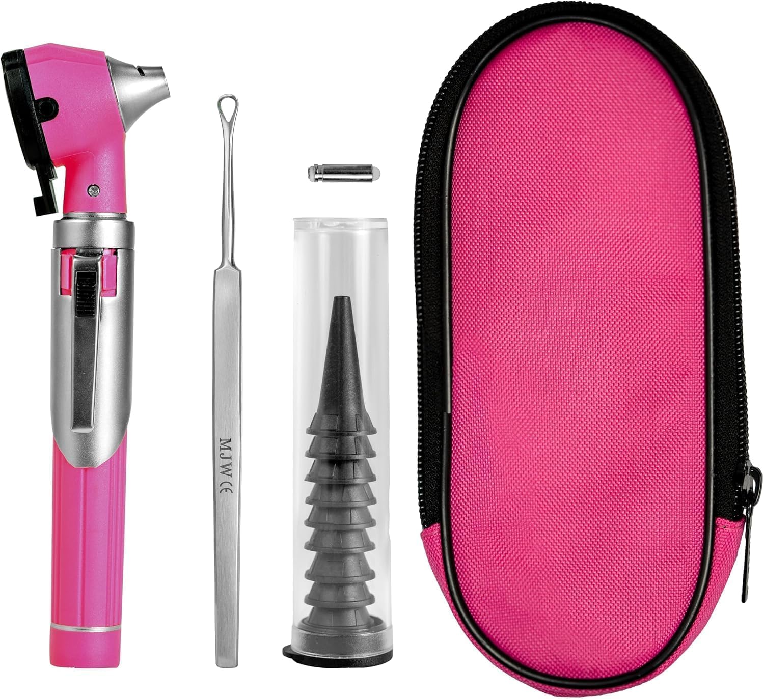 Fiber Optic Pink Mini Otoscope Ear Healthy Tool for Home use with Extra Replaceable LED Light