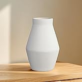 Wancetang White Ceramic Vase - Boho Pottery Vases for Flowers, Rustic Farmhouse Vase for Pampas Grass, Office Coffee Table Decor Living Room Shelf Bathroom Decor 10 Inch