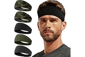 CYPERROCK 5 Pack Sports Headbands, Moisture Wicking Running Headband Workout Sweat Band for Men/Women