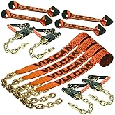 VULCAN 8-Point Roll Back Vehicle Tie Down Kit with Chain Tails on Both Ends - Set of 4 - Proseries