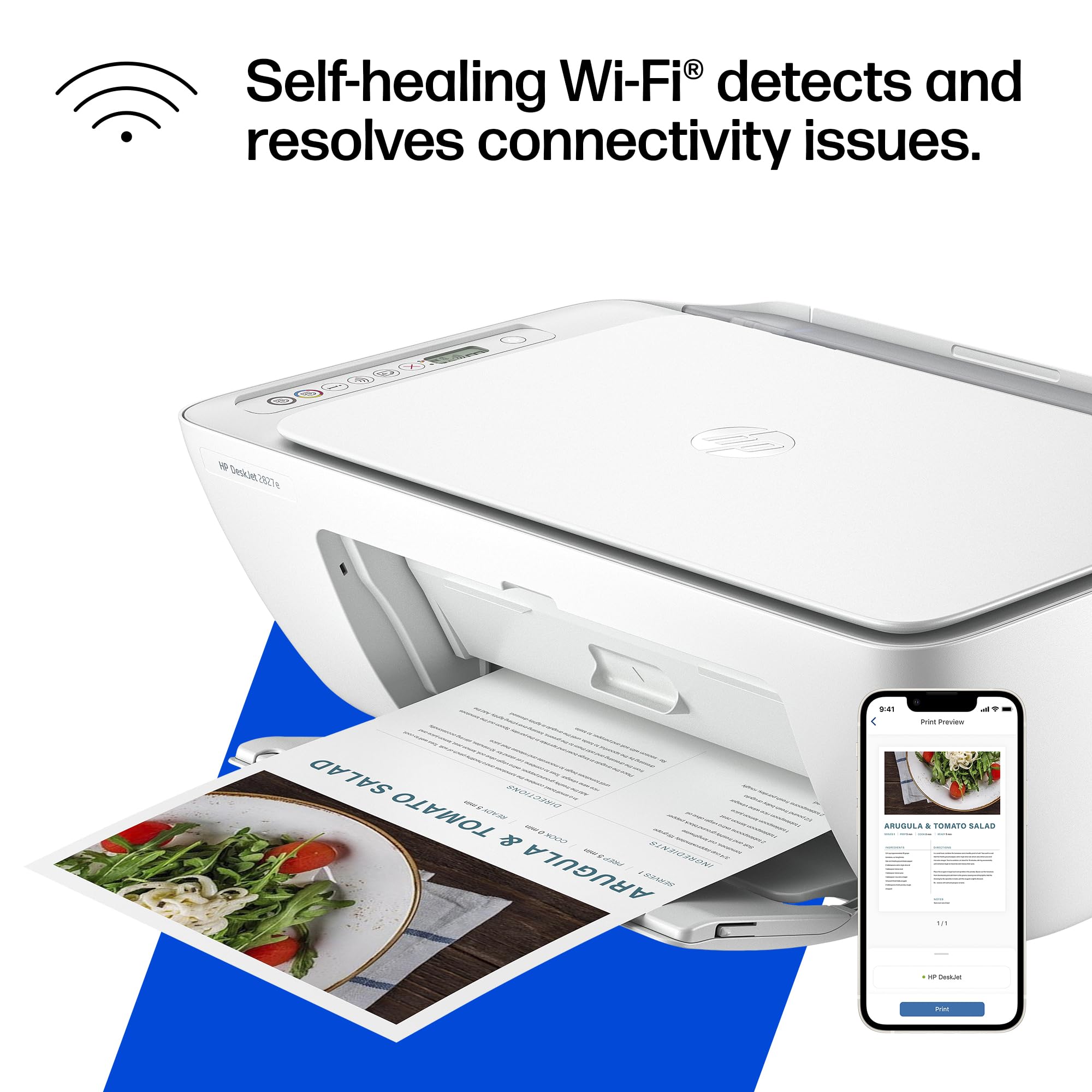 HP DeskJet 2827e Wireless All-in-One Color Inkjet Printer, Scanner, Copier, Best-for-Home, 3 Month Instant Ink Trial Included, AI-Enabled (6W7F5A)