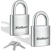 Kwikset Aluminum Padlock with Hardened Steel Shackle, 2-Pack, Silver | Keyed Alike Pair Opens with One Key; 1-1/4 in Body and 5/8 in Shackle for Sheds, Gates and Lockers
