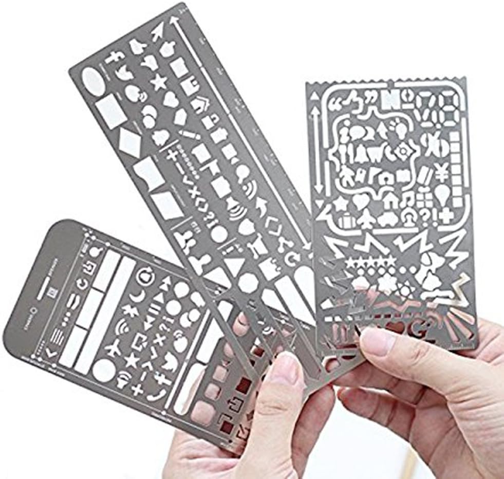 Creative Web Sketch Stencil Paper Kit for App Design & UI Design, Stainless Steel Drawing Template Icon Tool Diy Photo Album Journal Accessories（Web UI Template,Size 7.16"×2.44")