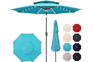 AckMizz 9ft Solar Umbrella Outdoor - Double Top Lighted Patio Umbrella with 40 LED Lights Waterprool Uv Protection, Table Umbrella with Tilt & Crank for Pool, Porch, Garden, Backyard(Sky Blue)