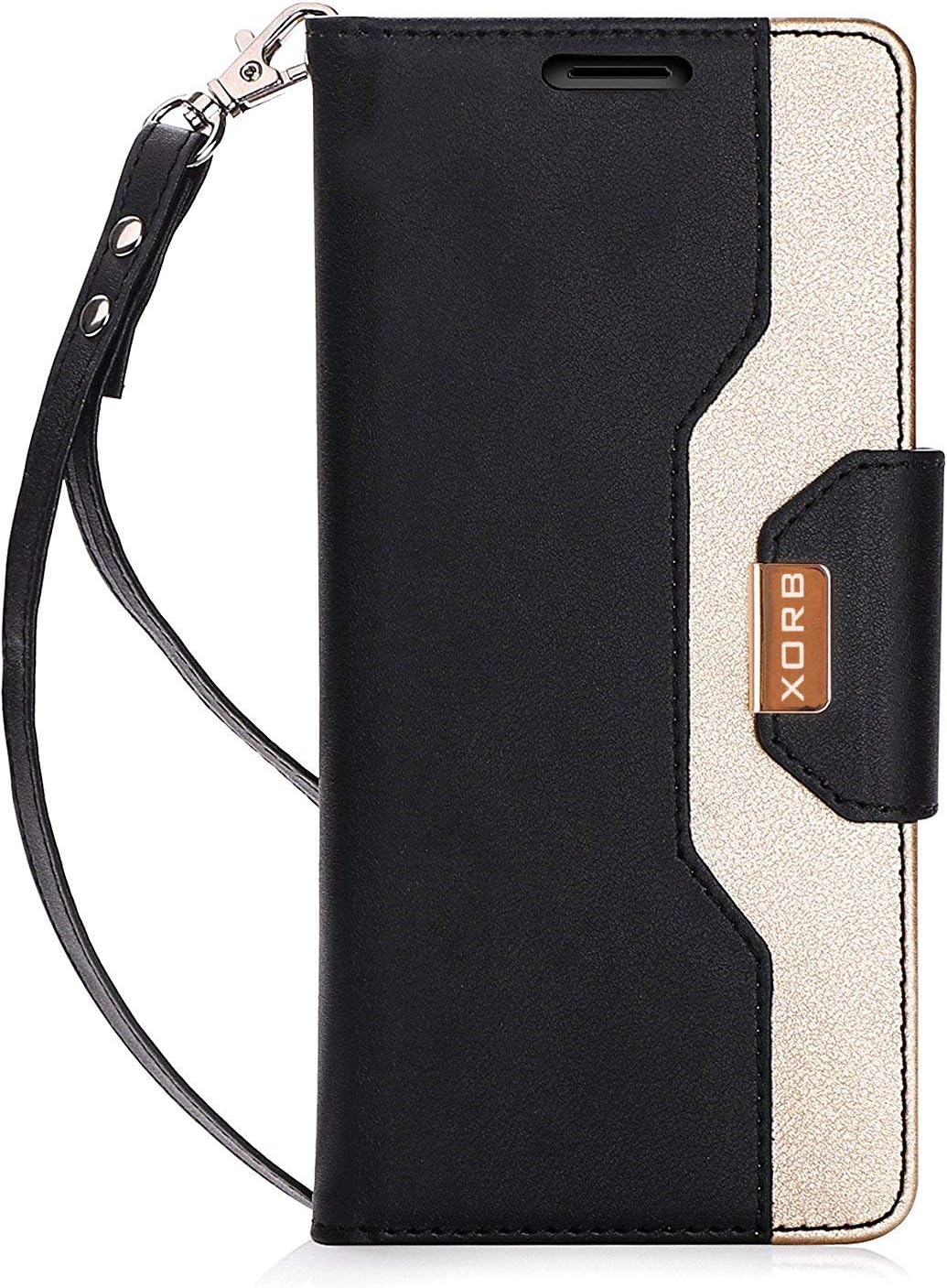 XORB Flip Cover Case for Nokia 7 Plus Leather | Inner TPU | Foldable Stand | Wallet Card Slots (Gold-Black)