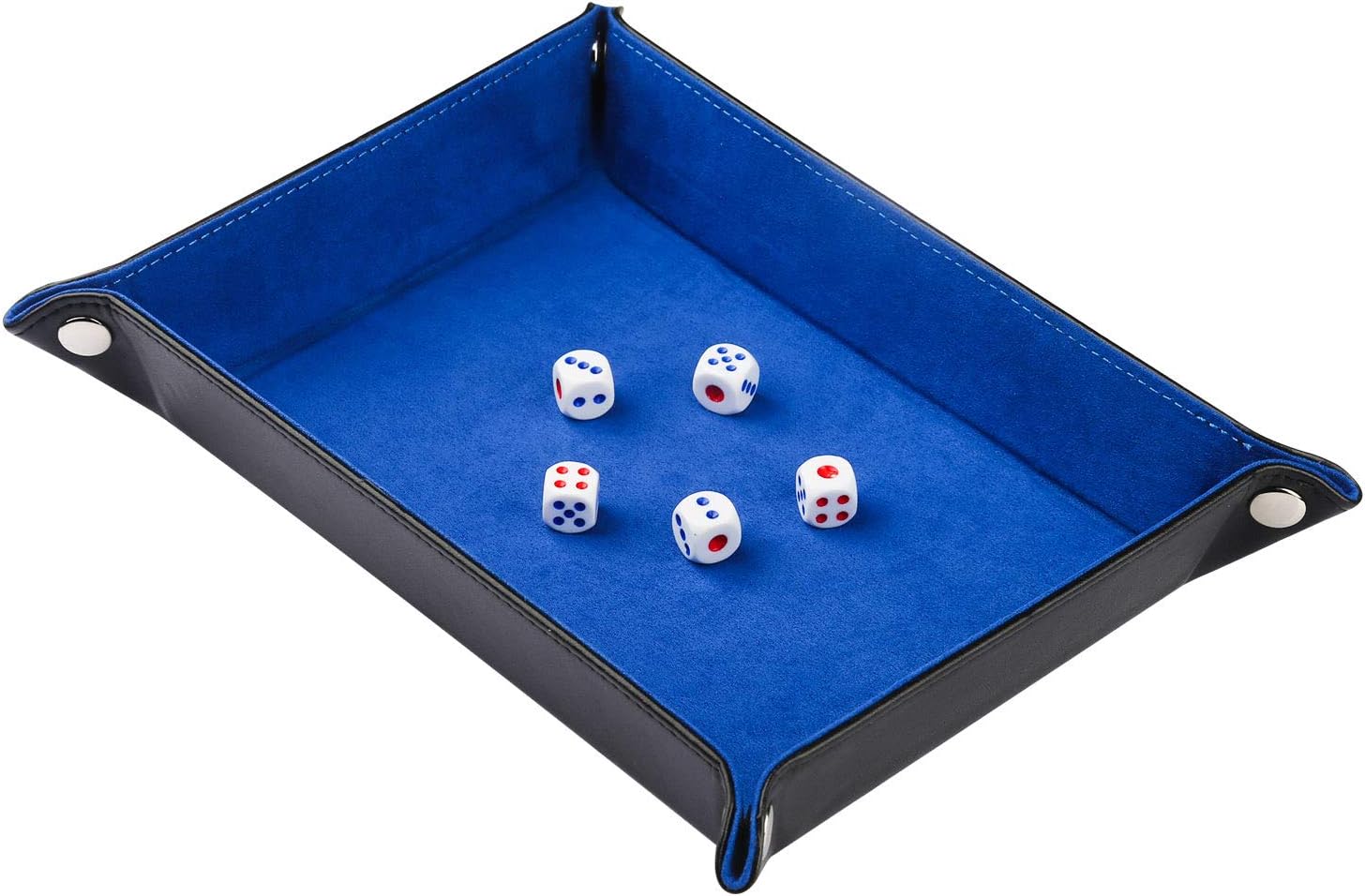 ELYTP Dice Tray of Folding Rectangle PU Leather and Blue Velvet Valet Tray for Dungeons and Dragons RPG,Dice Gaming and Other Table Games