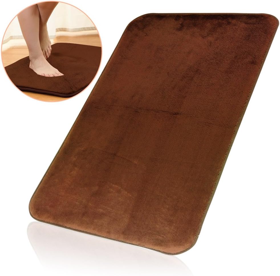 Memory Foam Bath Mat 16" x 24" Non Slip Luxury Soft Comfortable Water Absorbent Bathroom Rug 0.8" Thickness, Super Cozy Velvet Feel Quick Dry Washable Microfiber Shower Bath Rug Cushion, Brown