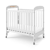 Foundations Serenity Compact Clearview Daycare Crib, Fixed Side, Durable Wood Construction, Non-Marking Casters (2 Locking), Clear End Panels, Includes 3” InfaPure Foam Mattress (White)