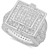 The Bling Factory Rhodium Plated Micro-Pave Iced Out Cubic Zirconia Hip Hop Ring