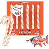 Archie McPhee Pacific Northwest Salmon Candy Canes &ndash; Set of 6 Pink and White Striped Novelty Candy Canes, Funny Gag Gift, 5.25 Inch