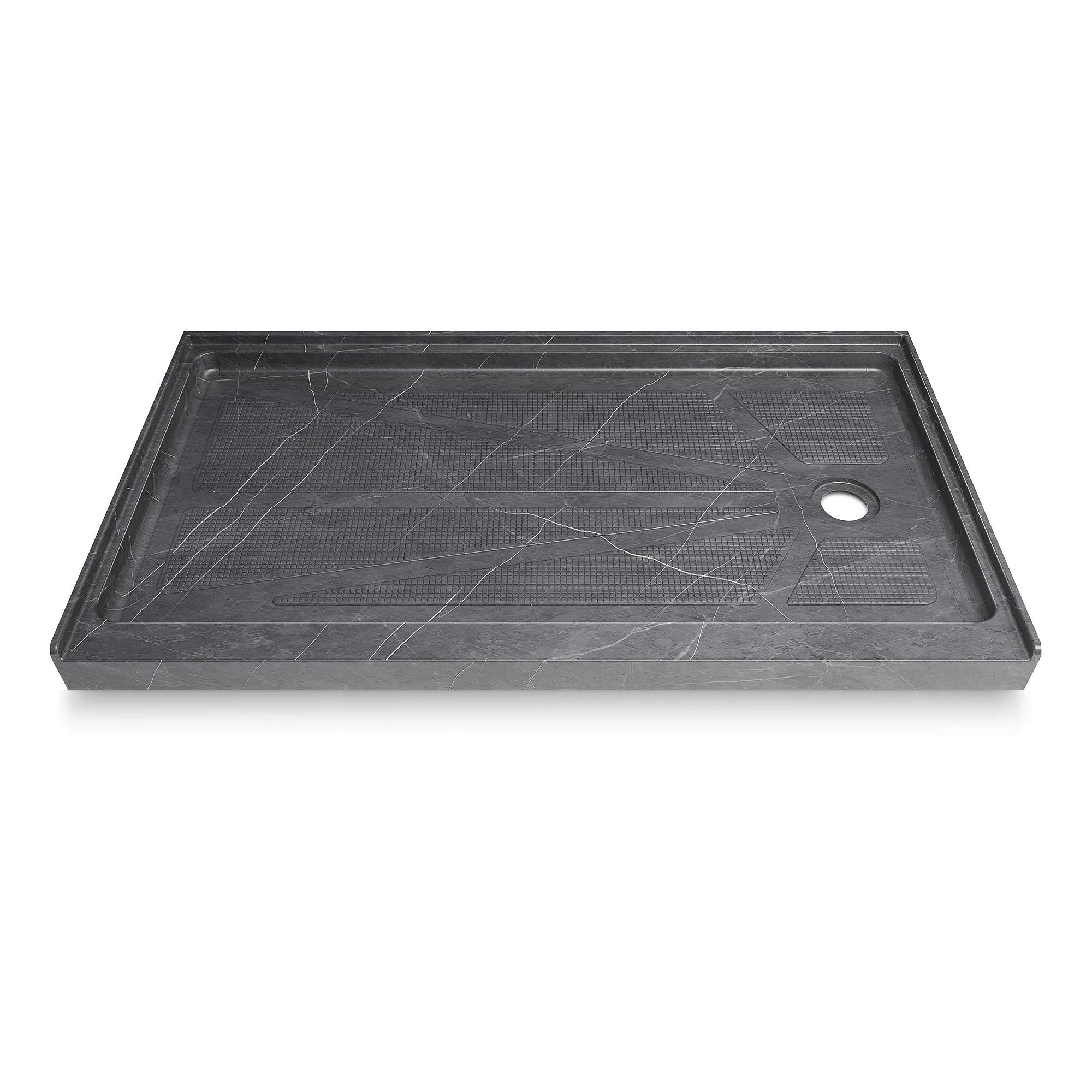 Photo 1 of CKB 60" L x 30" W Shower Base, Single Threshold, Right Drain with Slip Resistant Textured Surface, Marble Grey Acrylic Shower pan