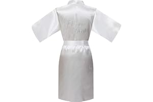 ALHAVONE Rhinestone Flower Girl Silky Satin Solid Color Short Kimono Robe for Wedding Birthday Party Spa