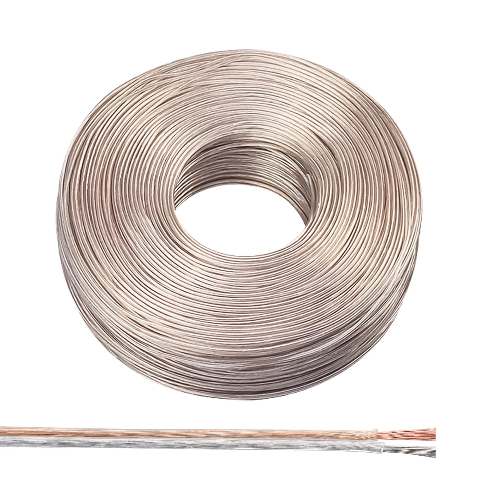 PATIKIL 32.8Ft 26/2 PVC Covered Copper Wire, 300V Soft Speaker Wire Insulated Heat Resistant Electronical Flexible Cable for LED Light Strip Audio Speaker Sound System, Silver Copper Tone