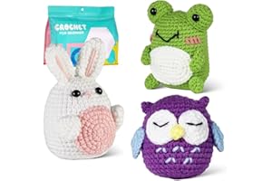 Zeitlicht Crochet Kit for Beginners, Beginners Crochet Kit for Adults Learn to Crochet, Knitting Kit with Step-by-Step Video Tutorials and Yarns, Hook, Accessories (Owl, Rabbit, Frog)