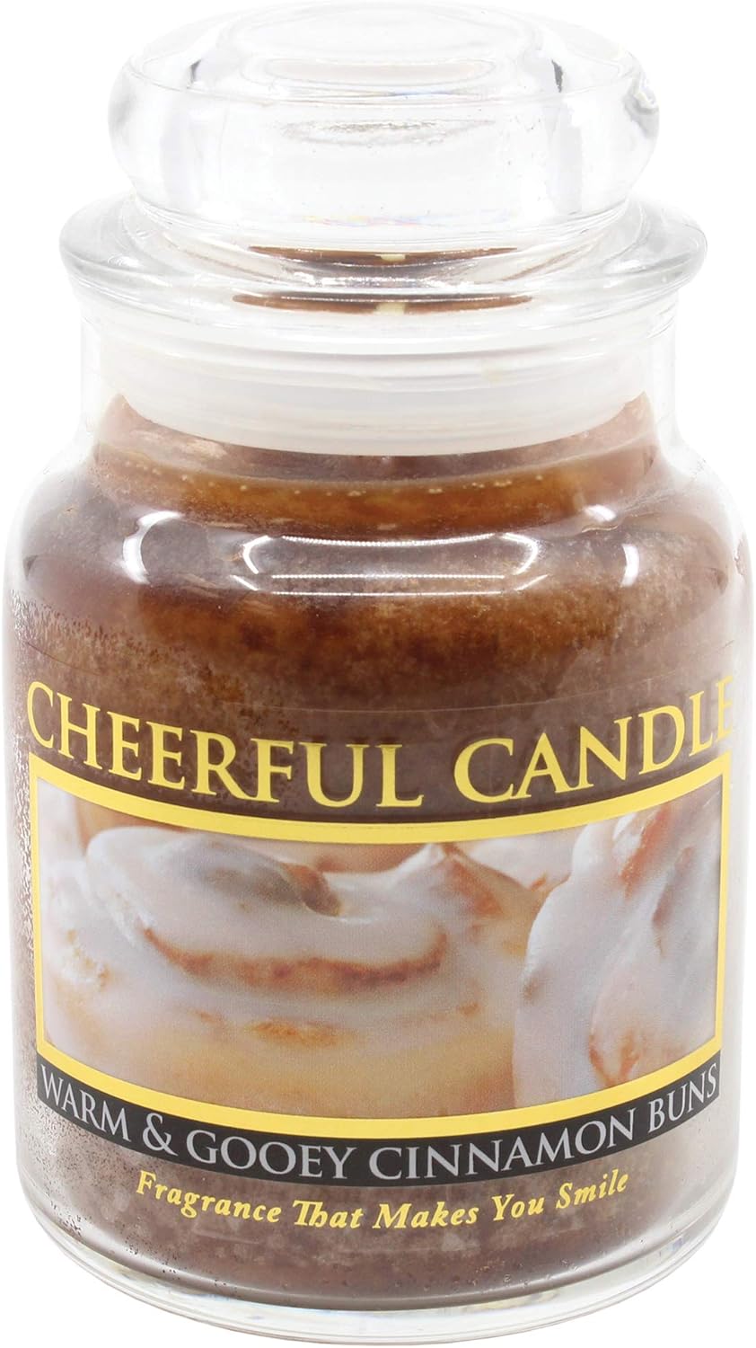 A Cheerful Giver - Warm & Gooey Cinnamon Buns Scented Glass Jar Candle (6 oz) with Lid & True to Life Fragrance Made in USA: Home & Kitchen