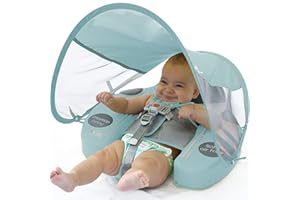 Preself Upgraded Baby Float Non-Inflatable Mambobaby Swim Ring, Infant Soft Solid Swimming Trainer, Baby Pool Float with Removable UPF 50+ UV Sun Protection Canopy (Light Blue Ladybug)