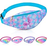 Ausletie Fanny Pack for Kids Girls Fashion Waist Pack With Adjustable Belt, Unicorn Mermaid Fanny Pack Crossbody With 2 Pouches, Kids Belt Bag for Travel Running Camping