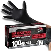 Venom Steel Industrial Nitrile Gloves, Chemical Resistant Disposable Black Gloves, Latex-Free, Powder-Free, Textured Grip, Heavy Duty Two-Layer Protection, 6 mil,Medium, 100 Count
