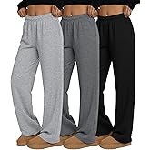 Velvelhall 3 Pack Women's Wide Leg Sweatpants Interior Drawstring Baggy Sweatpant High Waisted Casual Jogger Pant with Pocket