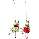MACKENZIE-CHILDS Set of 2 Shopper Lady Ornaments, Christmas Tree Ornament, Check It Out