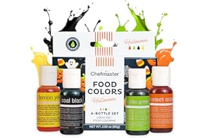 Chefmaster - Halloween Colors Liqua-Gel Food Coloring Kit - Water-Based Food Coloring Gel - 4 Pack - Highly Pigmented, Create Vividly Colored Desserts, Easy-To-Blend Formula - Made in the USA