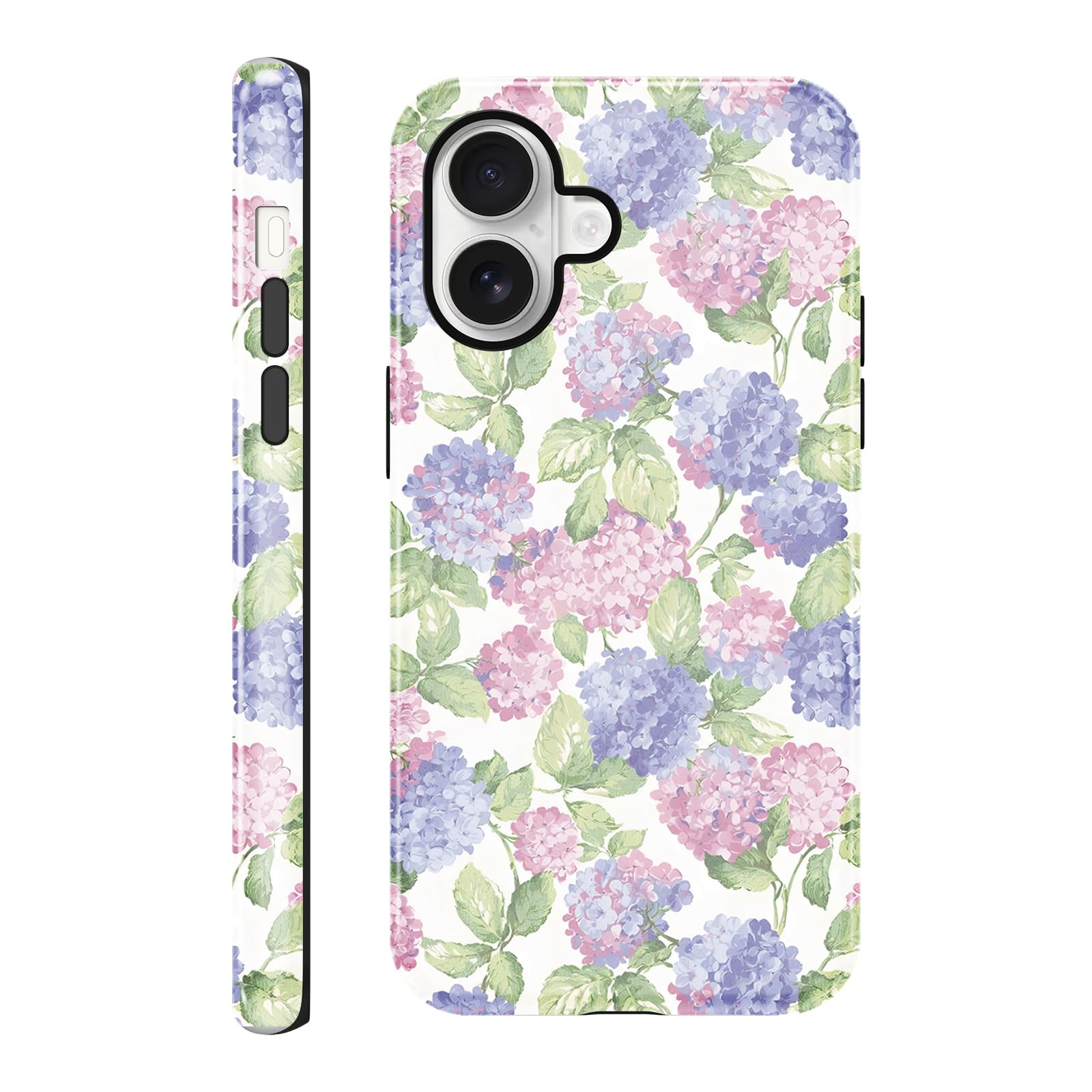 Vulfwela for iPhone 17 6.3'' Aesthetic Pink Purple Hydrangea Flower Phone Case, Lovely Floral Pattern Design Phone Cover Hybrid 2 in 1 Full Body Rugged Shockproof Protection Case for Women Girls