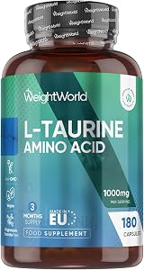 WeightWorld L-Taurine 1000mg Capsules 180 Count 3 Months Vegan Non-GMO view 1