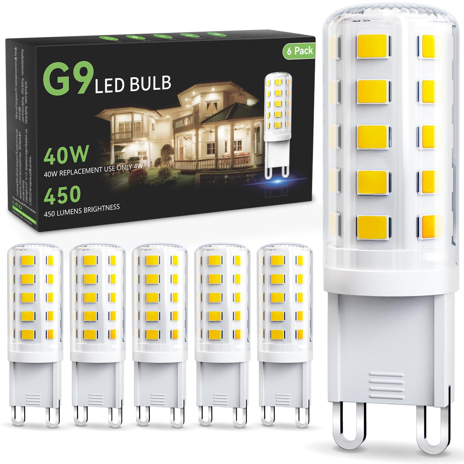 Photo 1 of TJOY G9 LED Bulb Daylight 4W, 40W T4 G9 Halogen Equivalent 6 Pack, 6000K G 9 Bi Pin Base Light Bulbs for Chandelier, Non-dimmable for Home Lighting, 120V No-Flicker, 450LM, 360° Beam Angle