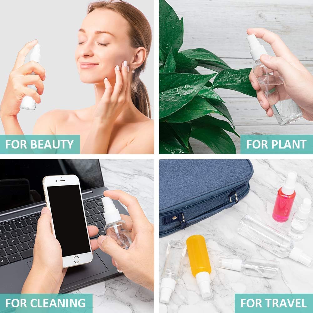 Spray Bottles, 1.69oz/50ml 3.38oz/100ml Clear Empty Fine Mist Plastic Mini Travel Bottle Set - Image 5