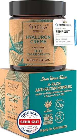 BIO HYALURON CREME +Q10 | Hyaluronsäure Hochdosiert | 4-Fach Anti-Falten -100ml | Tages- & Nachtcreme | Hyaluronsäure Creme - Feuchtigkeitscreme - Hyaluron Creme Gesicht | Anti Aging Gesichtscreme