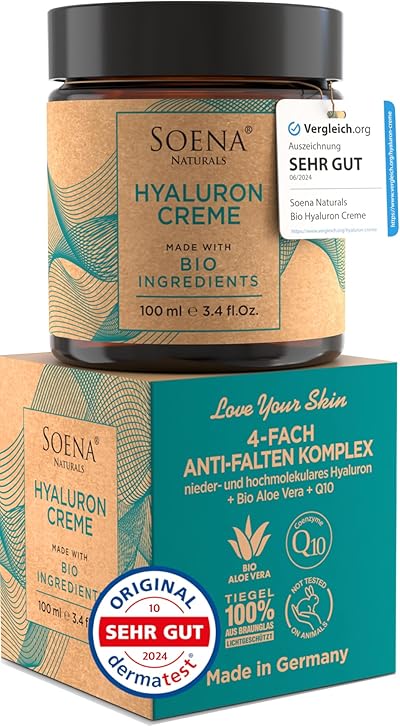 BIO HYALURON CREME +Q10 | Hyaluronsäure Hochdosiert | 4-Fach Anti-Falten -100ml | Tages- & Nachtcreme | Hyaluronsäure Creme - Feuchtigkeitscreme - Hyaluron Creme Gesicht | Anti Aging Gesichtscreme