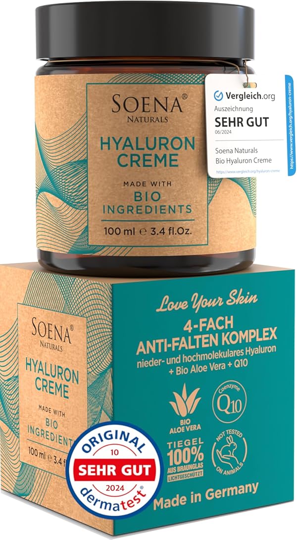 BIO HYALURON CREME +Q10 | Hyaluronsäure Hochdosiert | 4-Fach Anti-Falten -100ml | Tages- & Nachtcreme | Hyaluronsäure Creme - Feuchtigkeitscreme - Hyaluron Creme Gesicht | Anti Aging Gesichtscreme