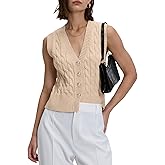 Locachy Women's V Neck Sleeveless Cable Knit Sweater Vest Soft 2025 Summer Button Front Cardigan Tank Tops