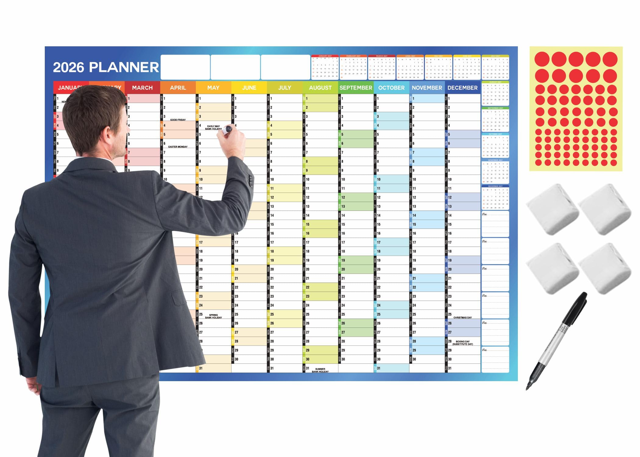 A0 Wall Planner 2026 Uk Wall Calendar Large Yearly Planner Jan To Dec Full Year Planning Chart Student Family Home School Office Work Study Annual Poster Multi Approx 84.1x118.9cm (1Pc)