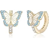 Butterfly Earrings for Women Girls, Hypoallergenic CZ 14K Gold Plated Butterflies Small Tiny Huggie Hoop Earring Jewelry Gifts