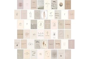 WALL67 Christian Wall Collage Kit, Neutral Aesthetic Wall Art Prints and Posters, 50 Pcs 4x6 Inch Bible Verse Room Decor, Christian Wall Decor for Bedroom Dorm Office