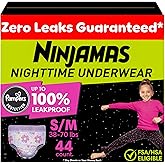 Ninjamas Girls Bedwetting Nighttime Underwear, Size S/M (38-70 lbs), 44 Count, Overnight Protection, Ultra Absorbent, Hypoallergenic