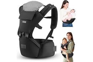 VYPERX 6-in-1 Ways Baby Carrier with Hip Seat and Lumbar Support, Newborn to Toddler, 0-36 Month, 7-33 Lb, Ergonomic All Positions kids Carrier Soft Baby Holder Carrier with Hood for All Seasons Black