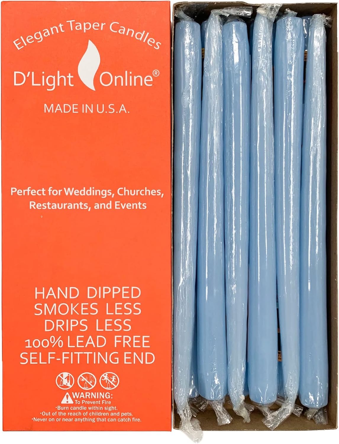 Candles & Holders - D'light Online Elegant Taper Premium Quality Candles, Hand-Dipped, Dripless and Smokeles - Set of 12 Individually Wrapped (10 Inch, Light Blue)