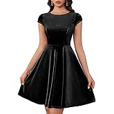 Dressystar Women's Velvet Cocktail Party Formal Dress Cap Sleeve A Line Fall Winter Vintage Rockabilly Dresses Prom Gown