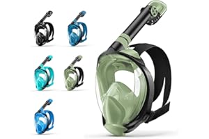 ZENOPLIGE Full Face Snorkel Mask, Snorkeling Gear for Adults Diving Mask Anti Fog Premium Innovative Safety Breathing System, 180 Panoramic Foldable Anti Leak Swimming Mask with Detachable Camera Mount