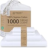 Threadmill 100% American Supima Cotton Sheets, Queen Sheet Set 1000 Thread Count Luxury 4 PC Luxury Bedding Set, Hotel Quality Sateen Weave, Hotel White Sheets with Elasticized Deep Pocket