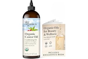 Sky Organics Organic Castor Oil, 100% Pure, Hexane Free, Cold-Pressed to Support Stronger, Fuller-Looking Hair, Eyelashes & E