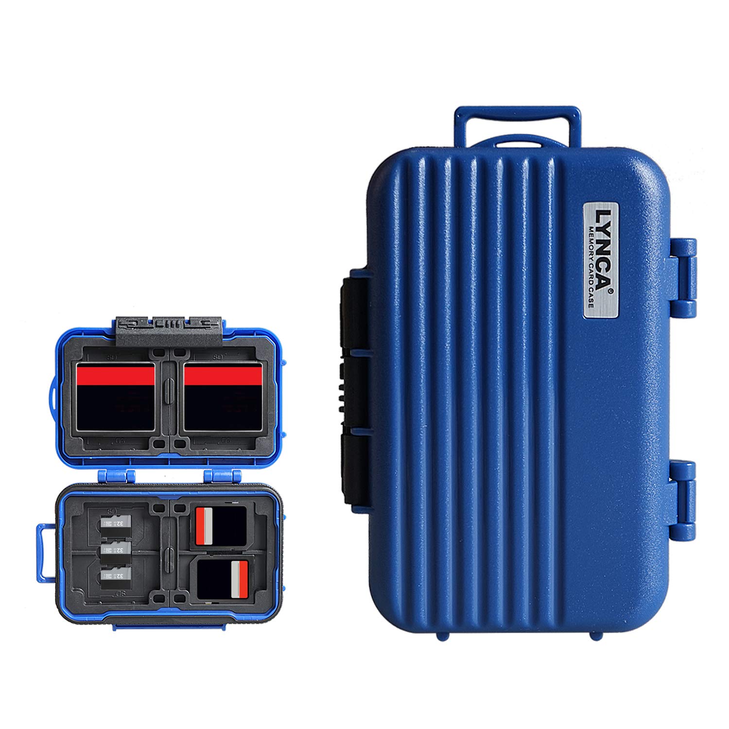 LYNCA Memory Card Case Holder, Memory Card Hard Protector Case Professional Water-Resistant Anti-Shock Compact Camera Card Hard Storage Box for 8 SD Cards 4 CF Cards 12 Micro SD/TF Cards (Blue)