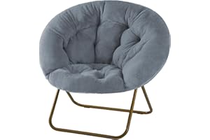 DUMOS Comfy Saucer Chairs Cozy Faux Fur Soft Lounge Cute Folding Bedroom Living Room Seat Flexible Reading Foldable Seating for Kids Adults Thick Padded Metal Frame Modern for Home Office Classic Gray