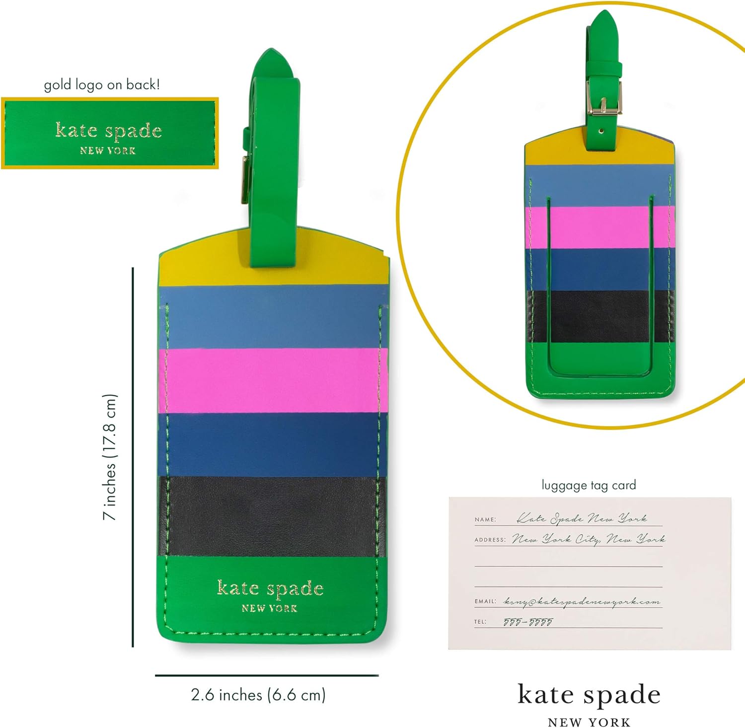 Kate Spade New York Vegan Leather Luggage Tag for Women, Durable Suitcase ID Tag, Enchanted Stripe: Office Products