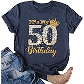 FCGHSII 50th Birthday T-Shirts for Women: Vintage 1975 Graphic Shirt 50th Birthday Party Tees Tops